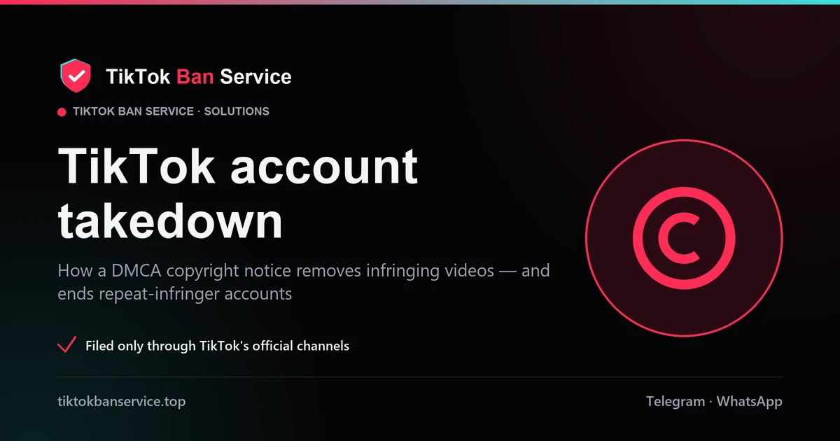 TikTok account takedown via a DMCA copyright notice filed through TikTok's official channels