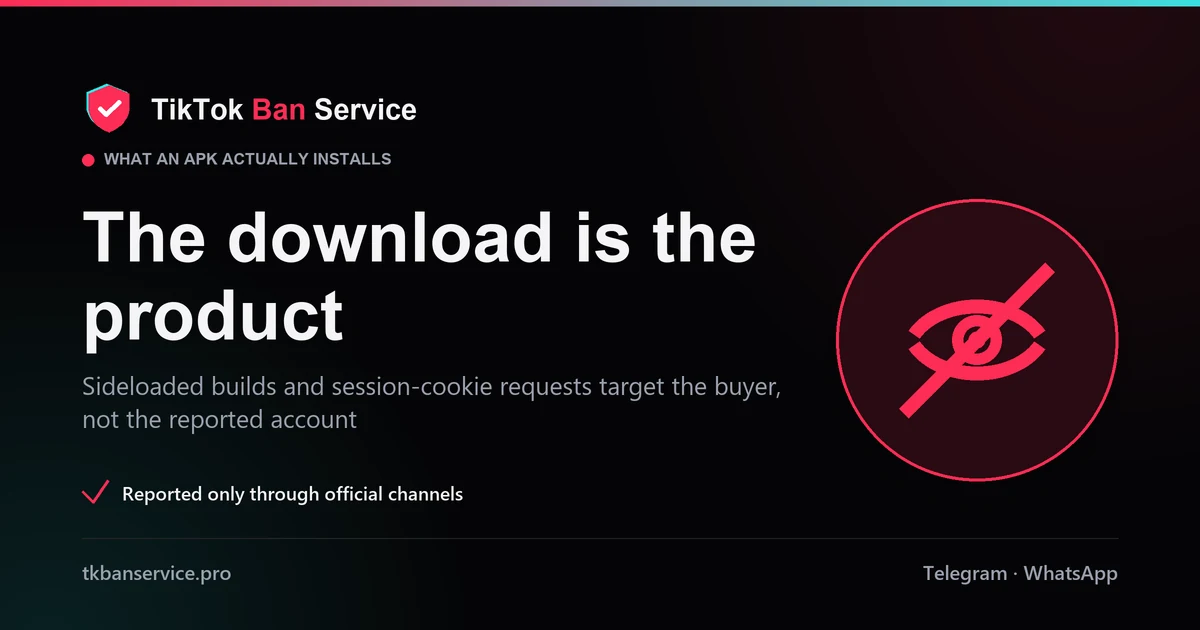 What a TikTok mass report bot APK installs: no readable source, permissions a reporting tool never needs