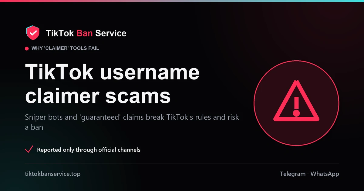 TikTok username claimer tools and guaranteed claim services are scams that break TikTok's rules